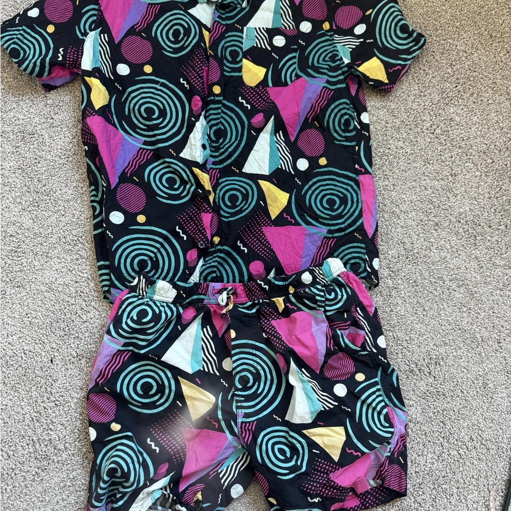 2 Piece Vibrant Geometric Men's Hybrid Shorts Set